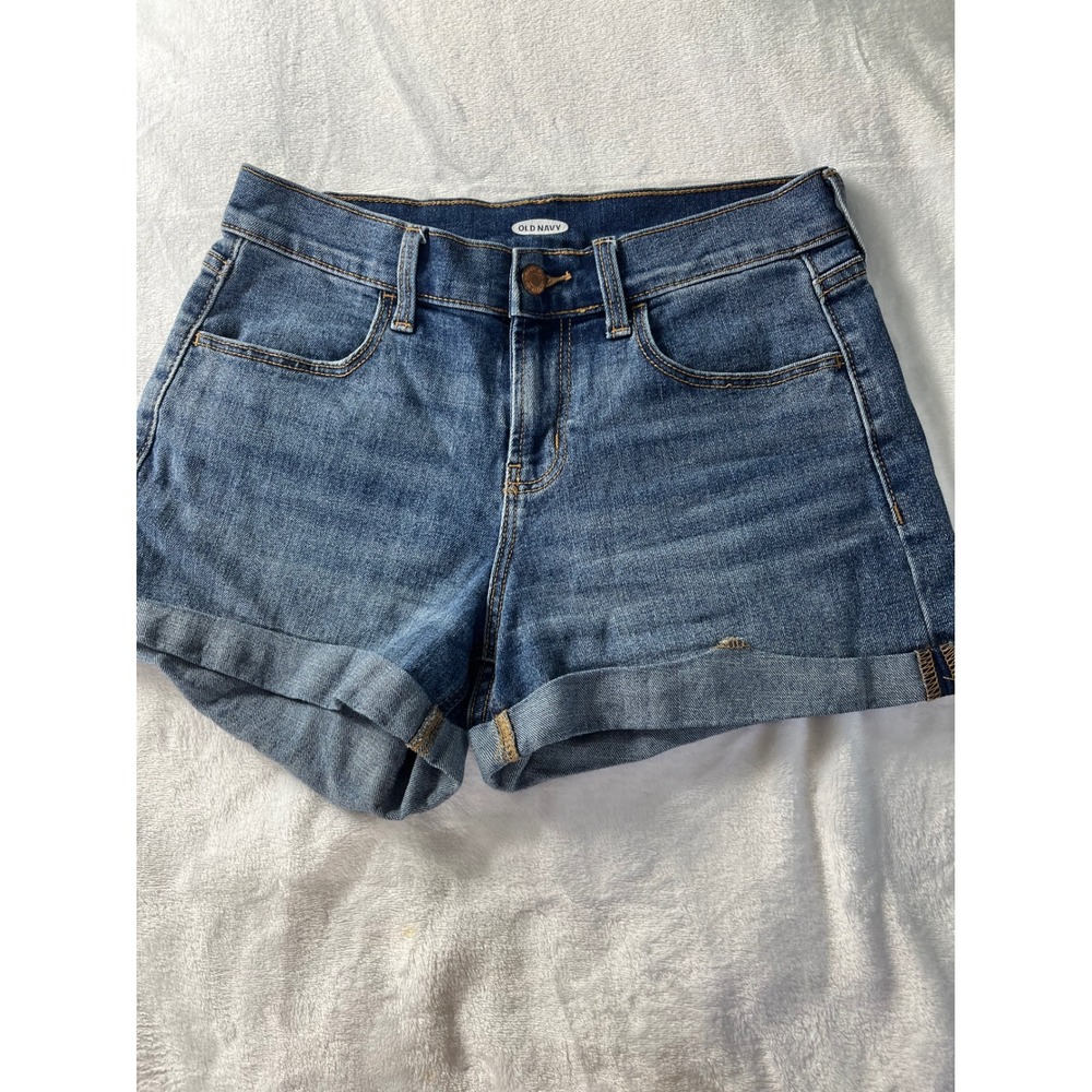 Old Navy Denim Shorts Womens 2 Blue Excellent Medium Wash Cuffed Mid Rise Pocket